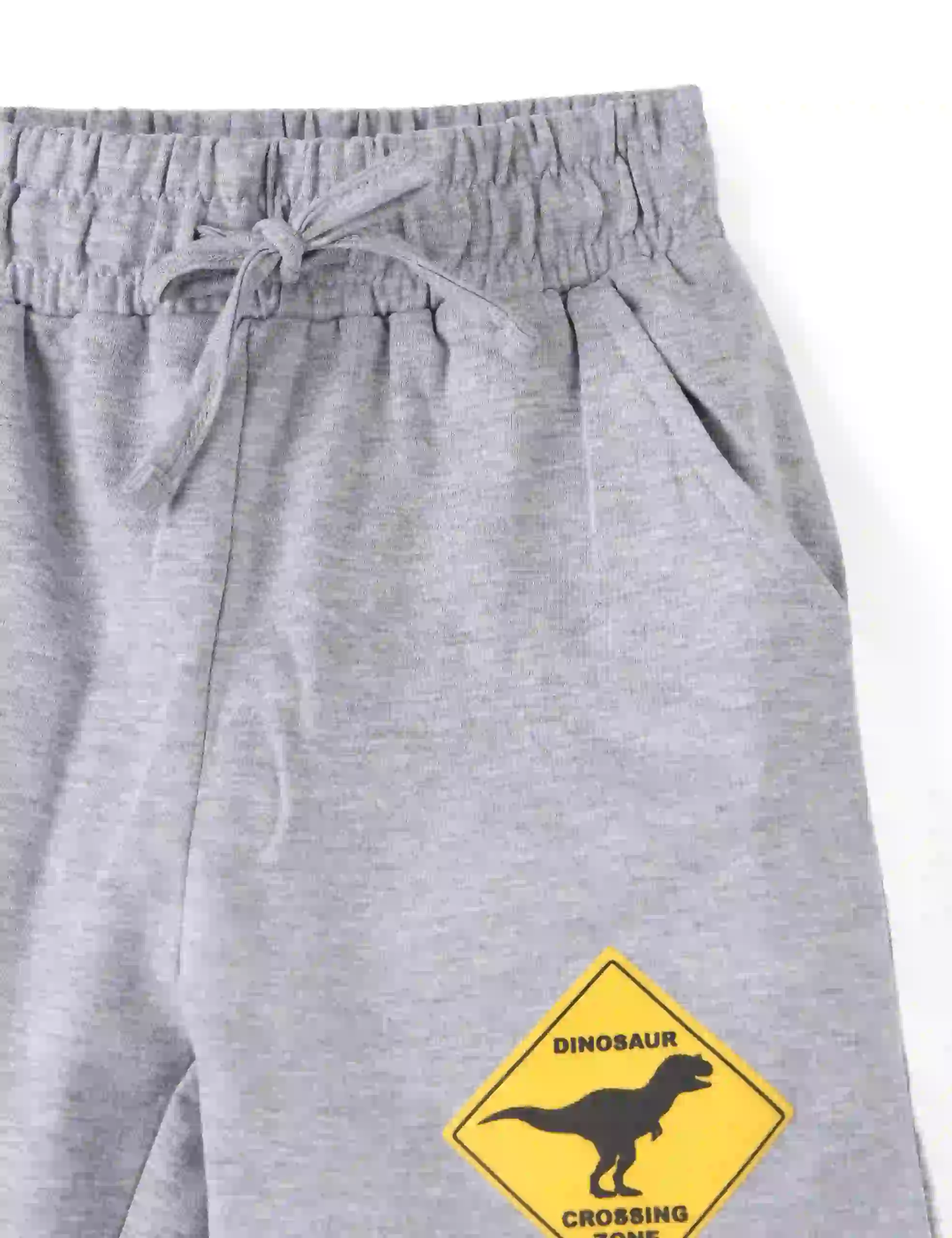 Boys Shorts Cotton French Terry Grey Heather Melange Dino Crossing Zone - Image 3