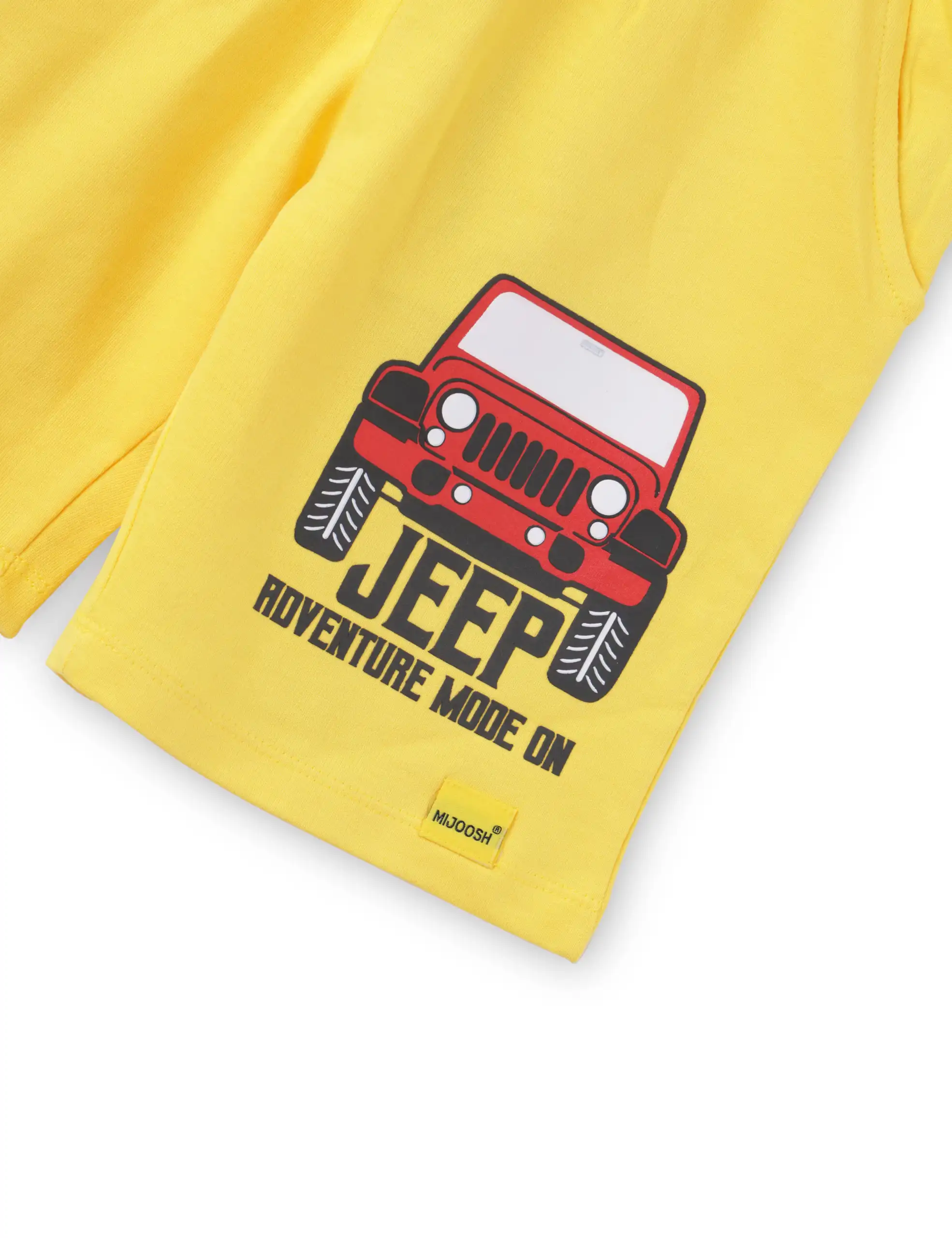 Boys Shorts Cotton French Terry Dandelion Yellow Adventure Jeep - Image 3