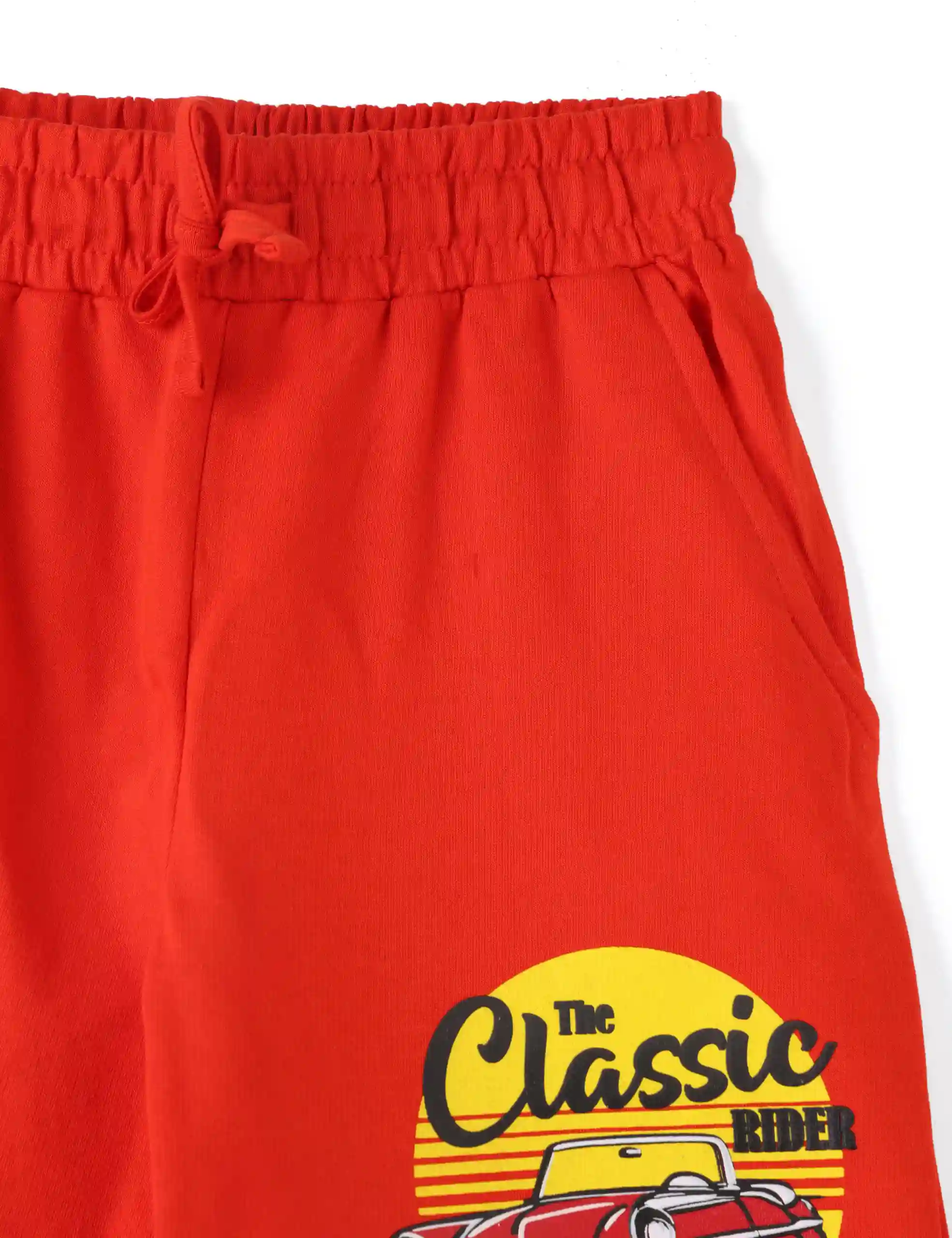 Boys Shorts Cotton French Terry Fiery Red Classic Car - Image 4