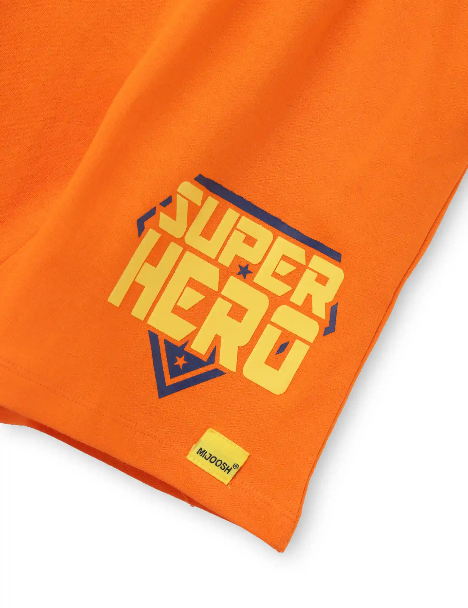 Boys Shorts Cotton French Terry Scarlet Ibis Orange Super Hero - Image 3