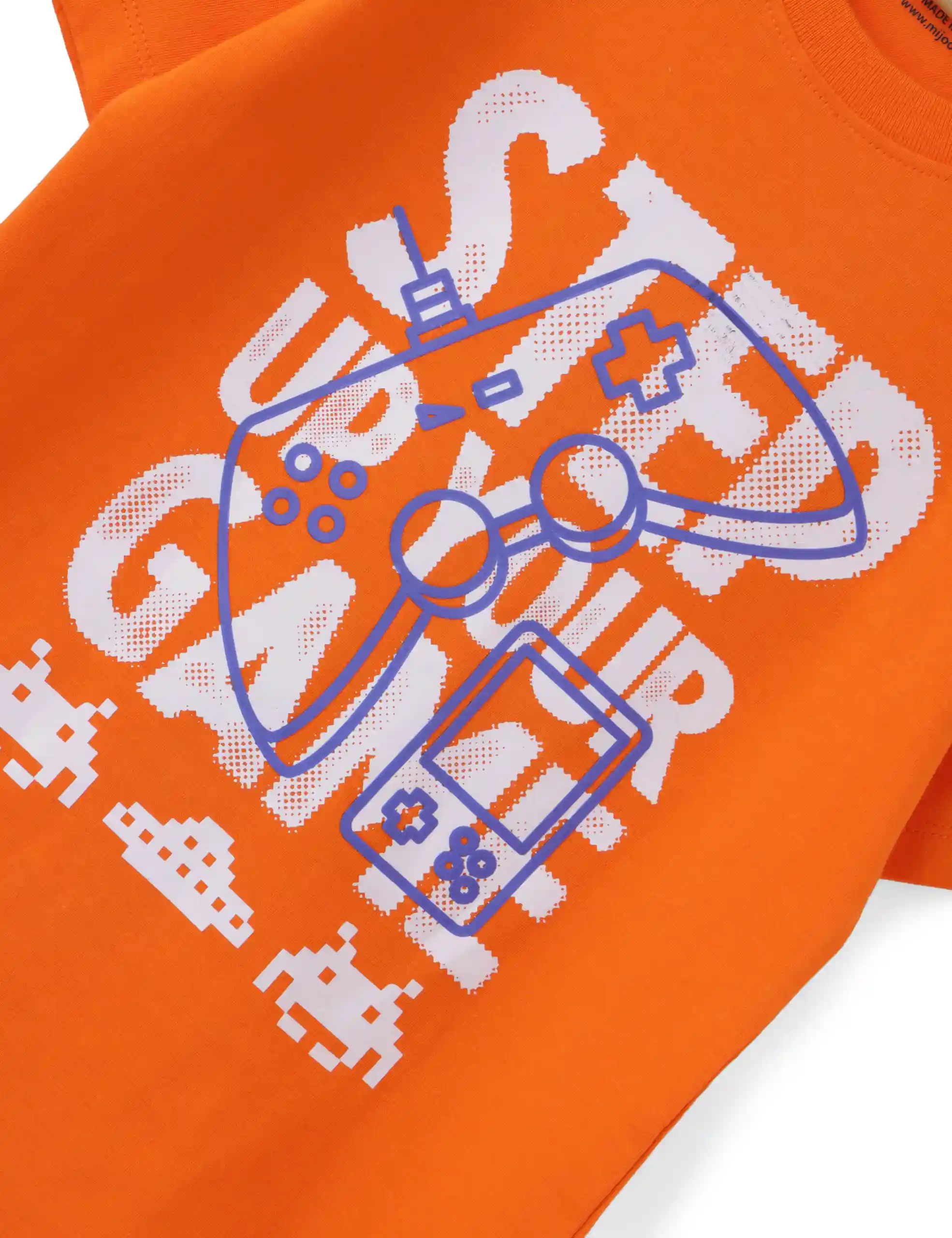 Boys T-Shirt All Aboard Blue / Scarlet Ibis Orange, Soft Cotton, Ages 7-14 (2pcs pack) - Image 5