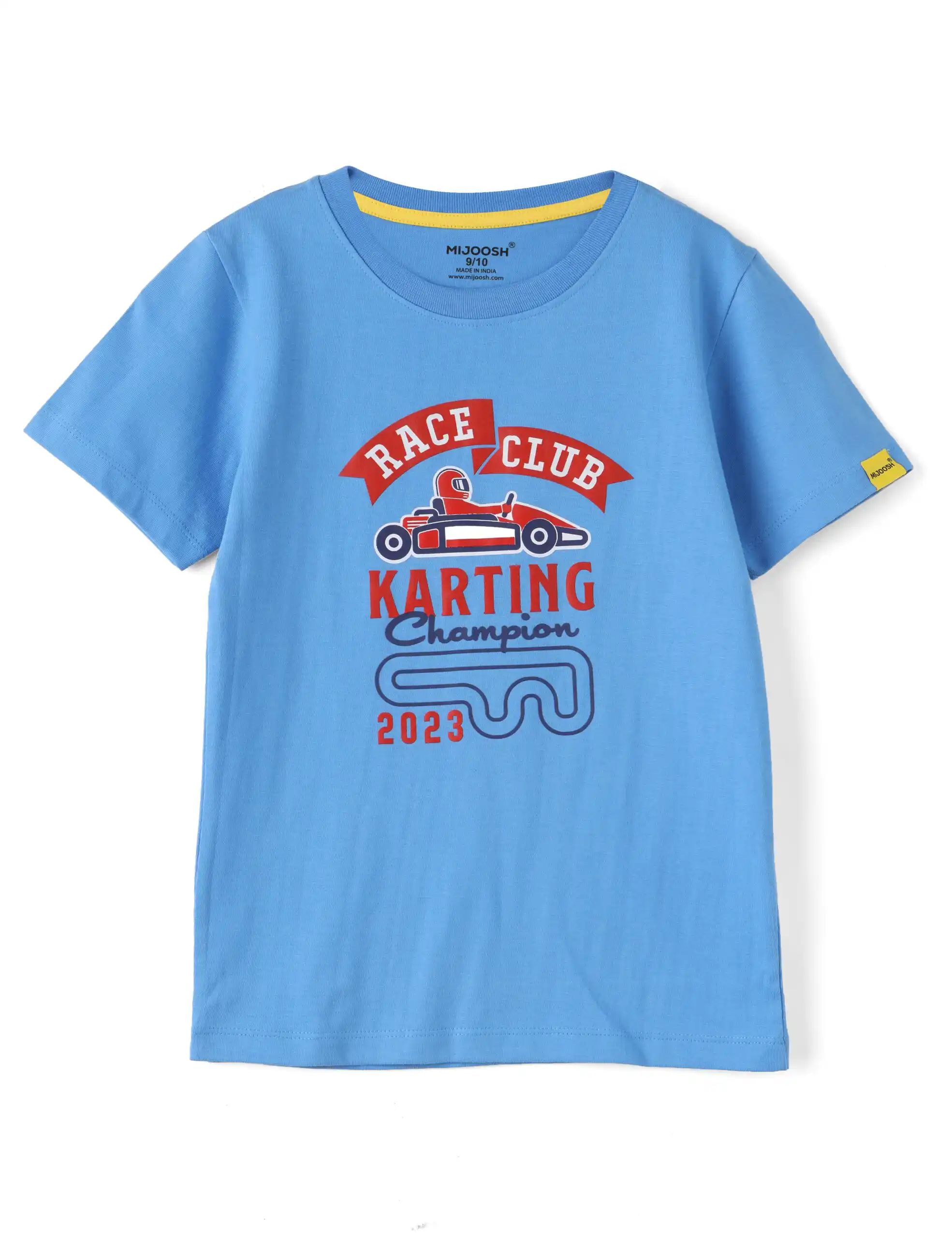 Boys T shirt Cotton All Aboard Blue Race Club Karting - Image 3