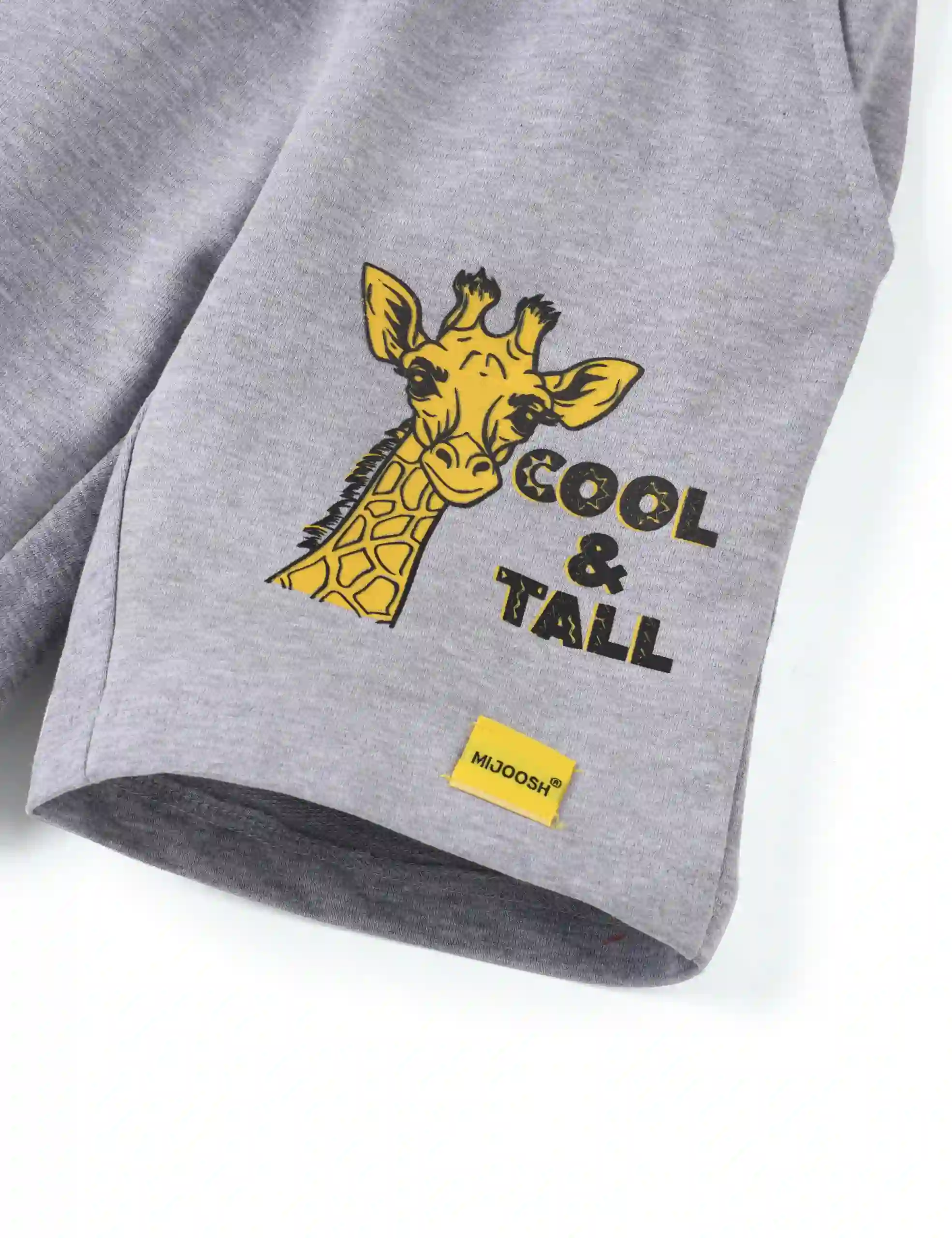 Girls Shorts Cotton French Terry Grey Heather Mélange “Cool and Tall Giraffe” - Image 3
