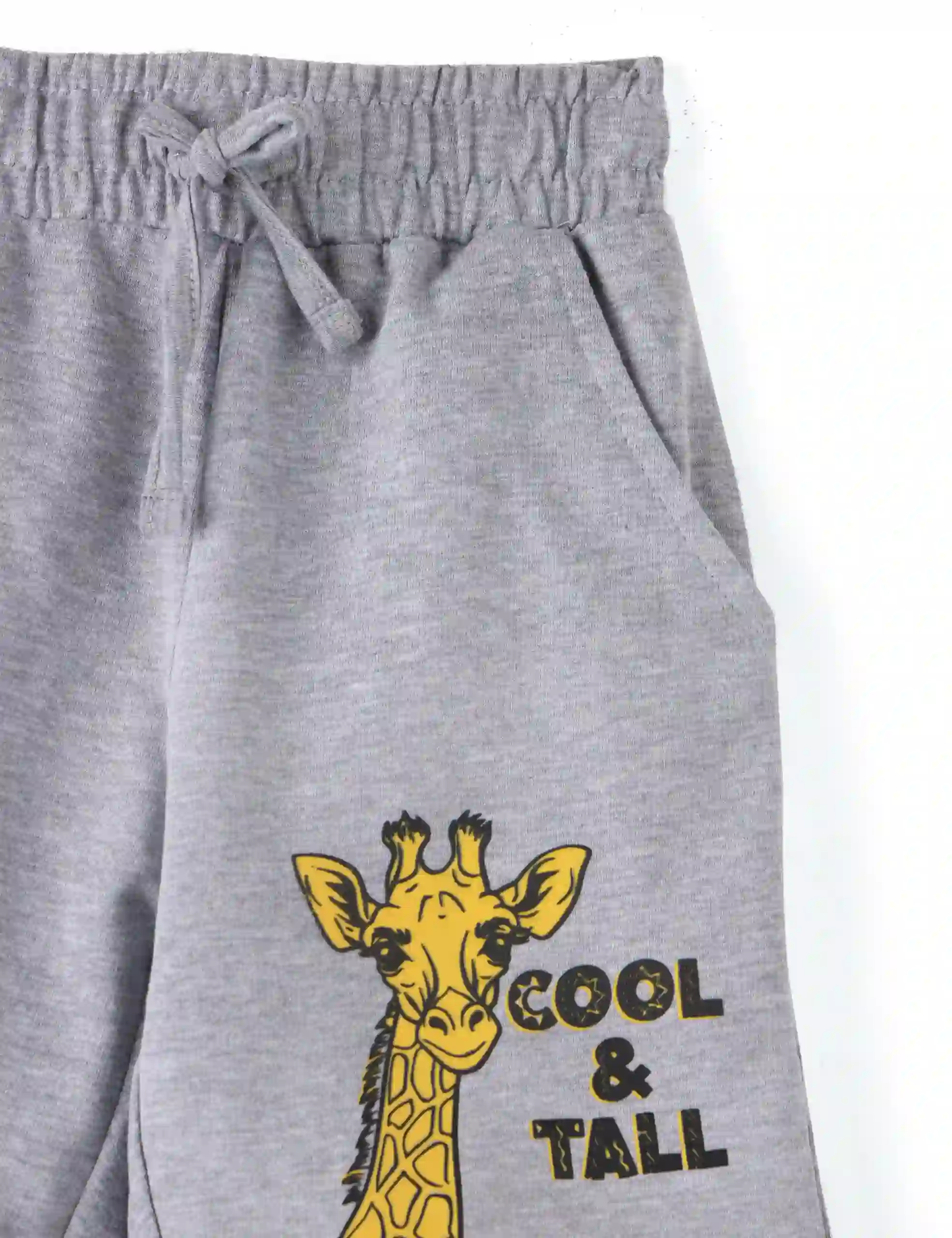 Girls Shorts Cotton French Terry Grey Heather Mélange “Cool and Tall Giraffe” - Image 4