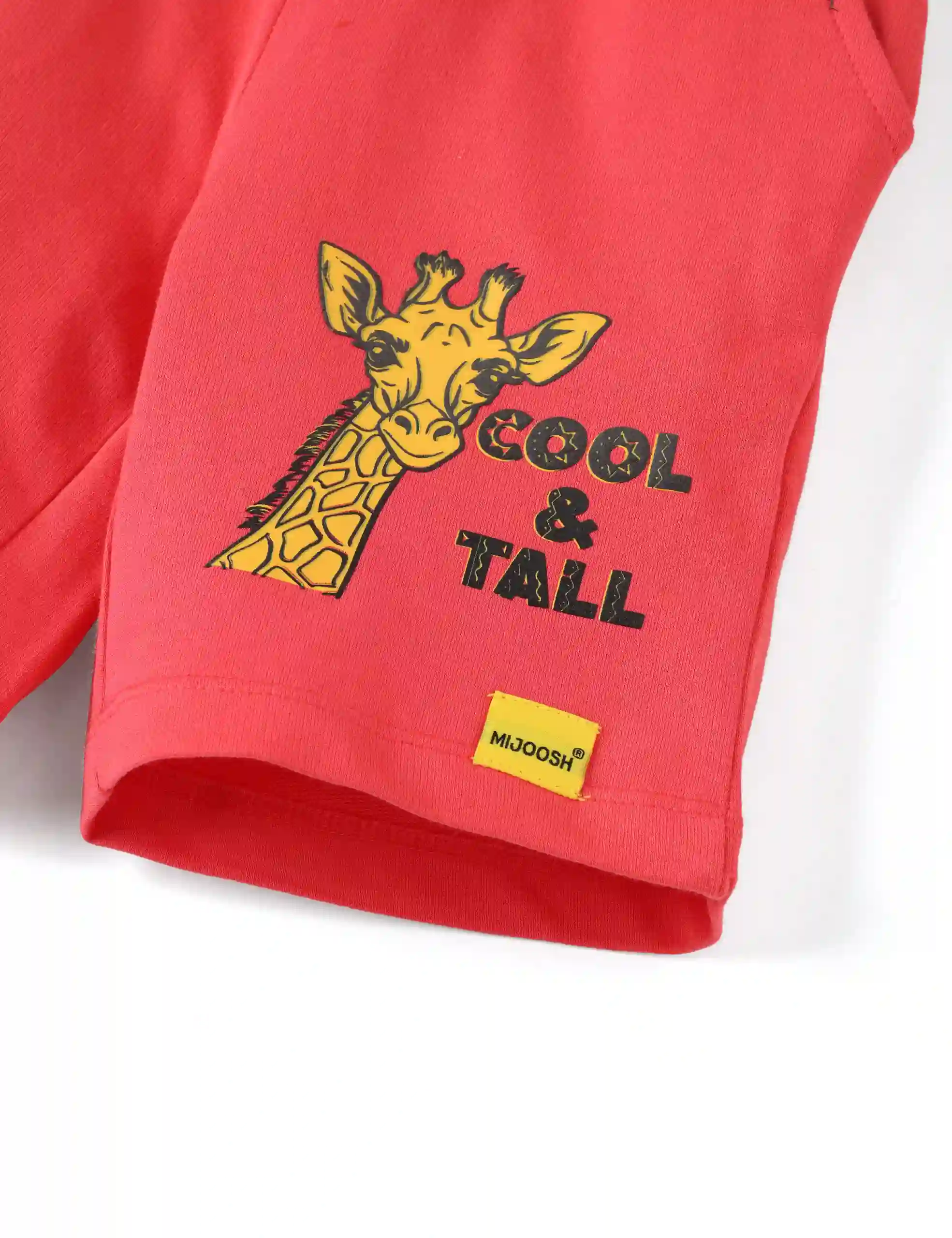 Girls Shorts Cotton French Terry Hibiscus Red “Cool and Tall Giraffe” - Image 3