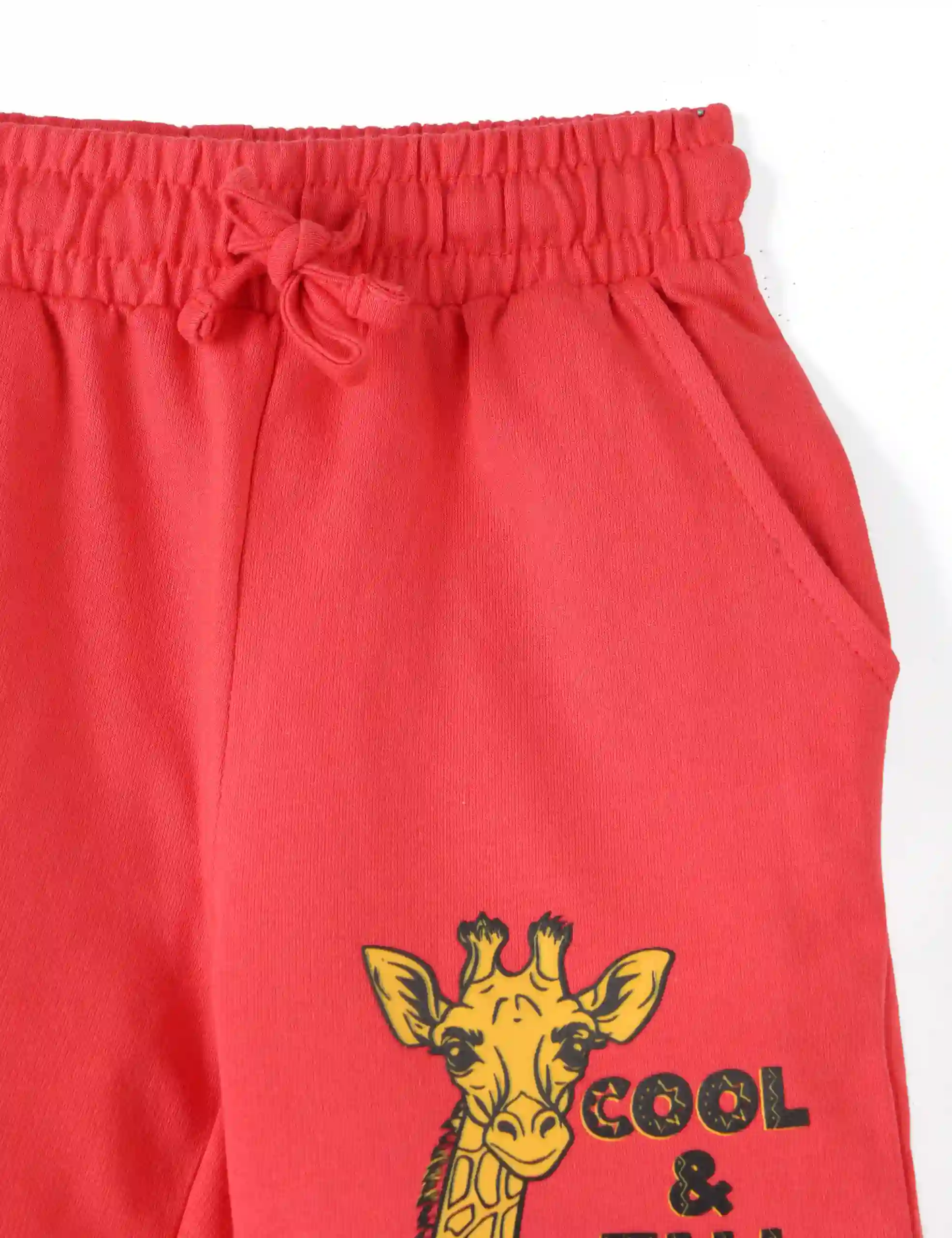 Girls Shorts Cotton French Terry Hibiscus Red “Cool and Tall Giraffe” - Image 4