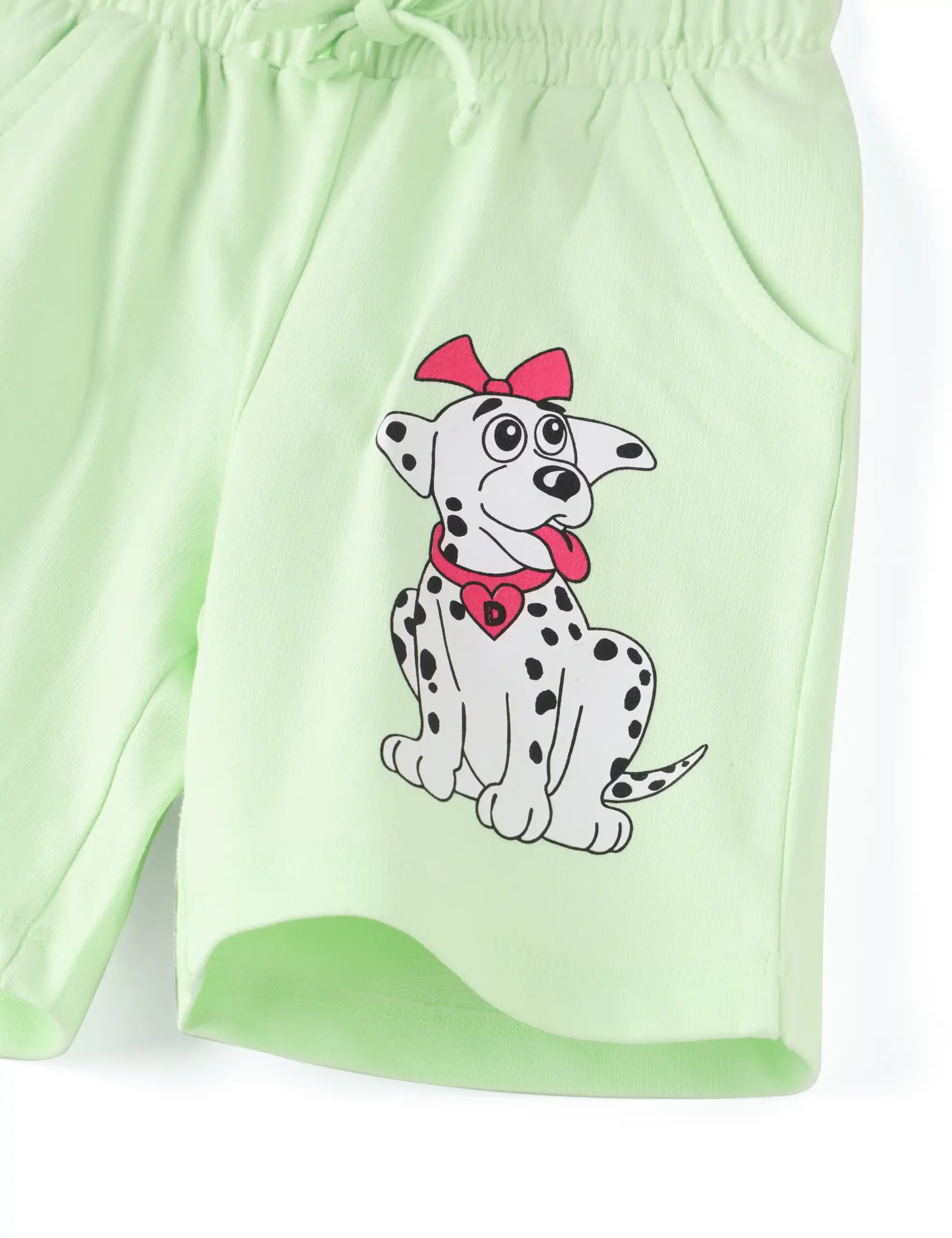 Girls Shorts Cotton French Terry Patina Green “Cute Dog” - Image 3