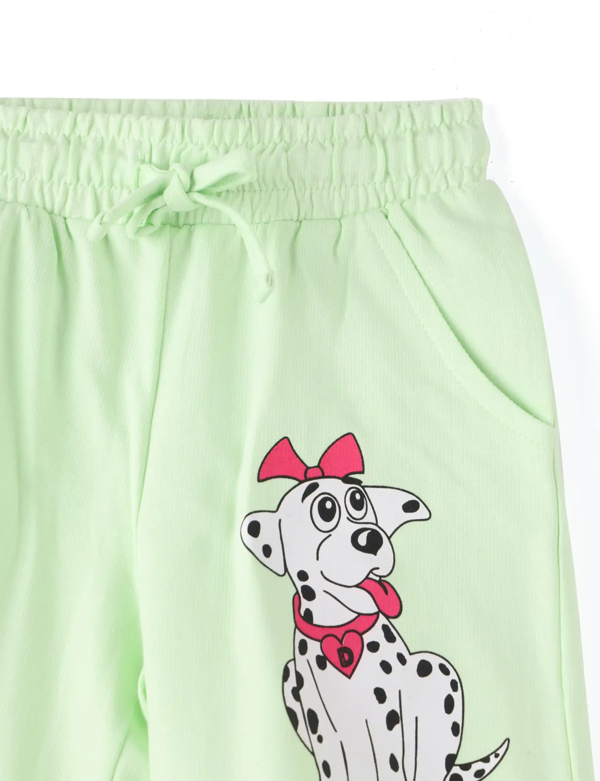 Girls Shorts Cotton French Terry Patina Green “Cute Dog” - Image 4