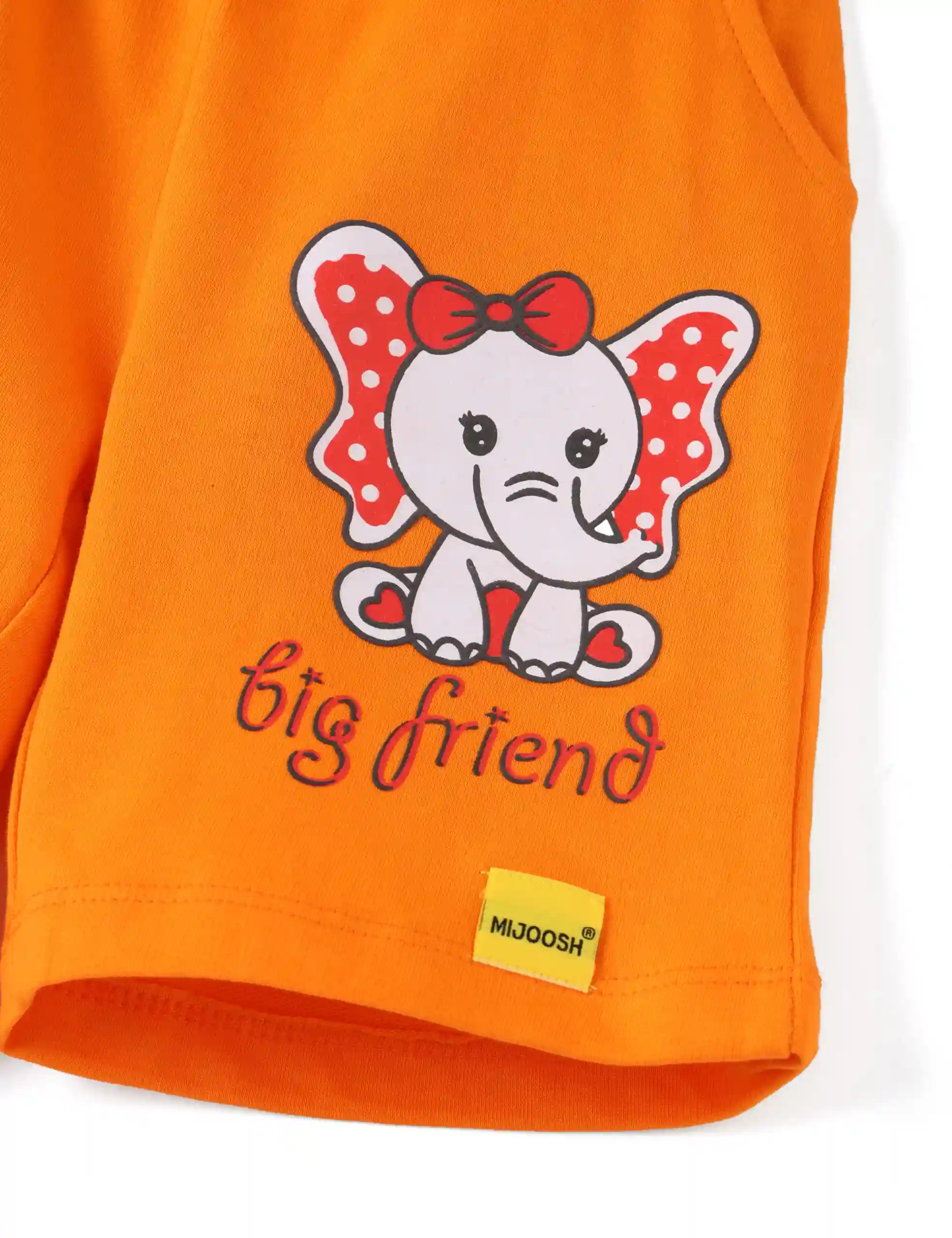 Girls Shorts Cotton French Terry Vibrant Orange Big Friend Elephant - Image 3