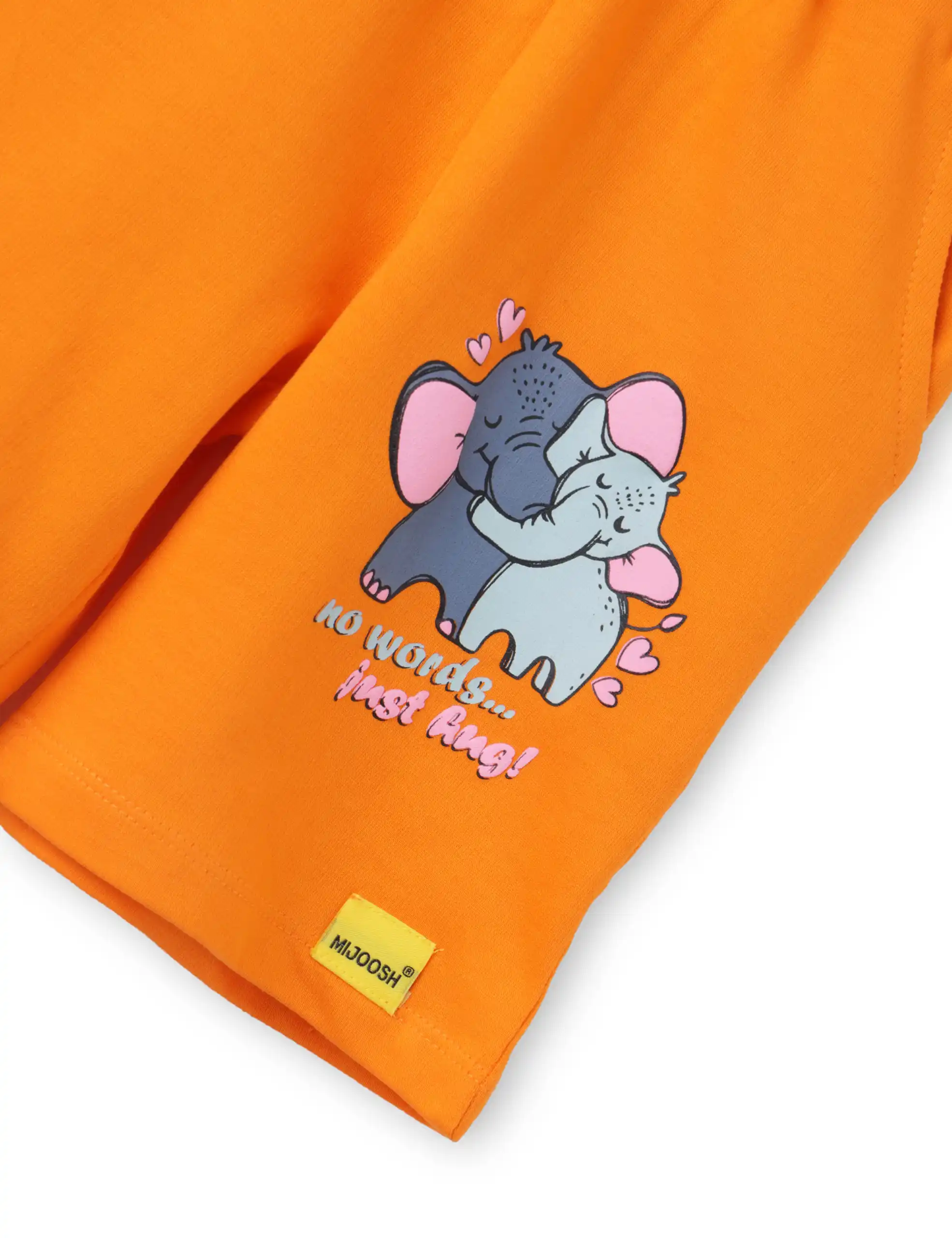 Girls Shorts Cotton French Terry Vibrant Orange Cute Couple Elephant - Image 3