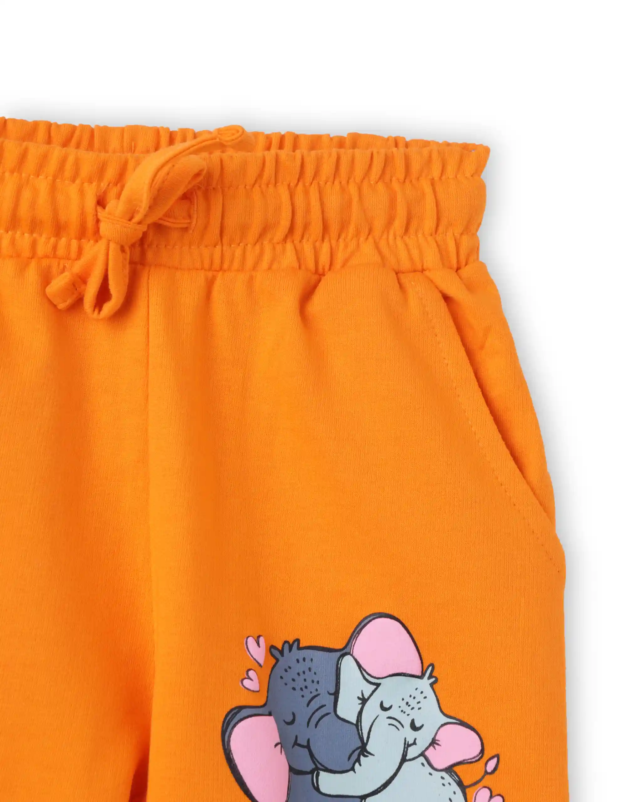 Girls Shorts Cotton French Terry Vibrant Orange Cute Couple Elephant - Image 4