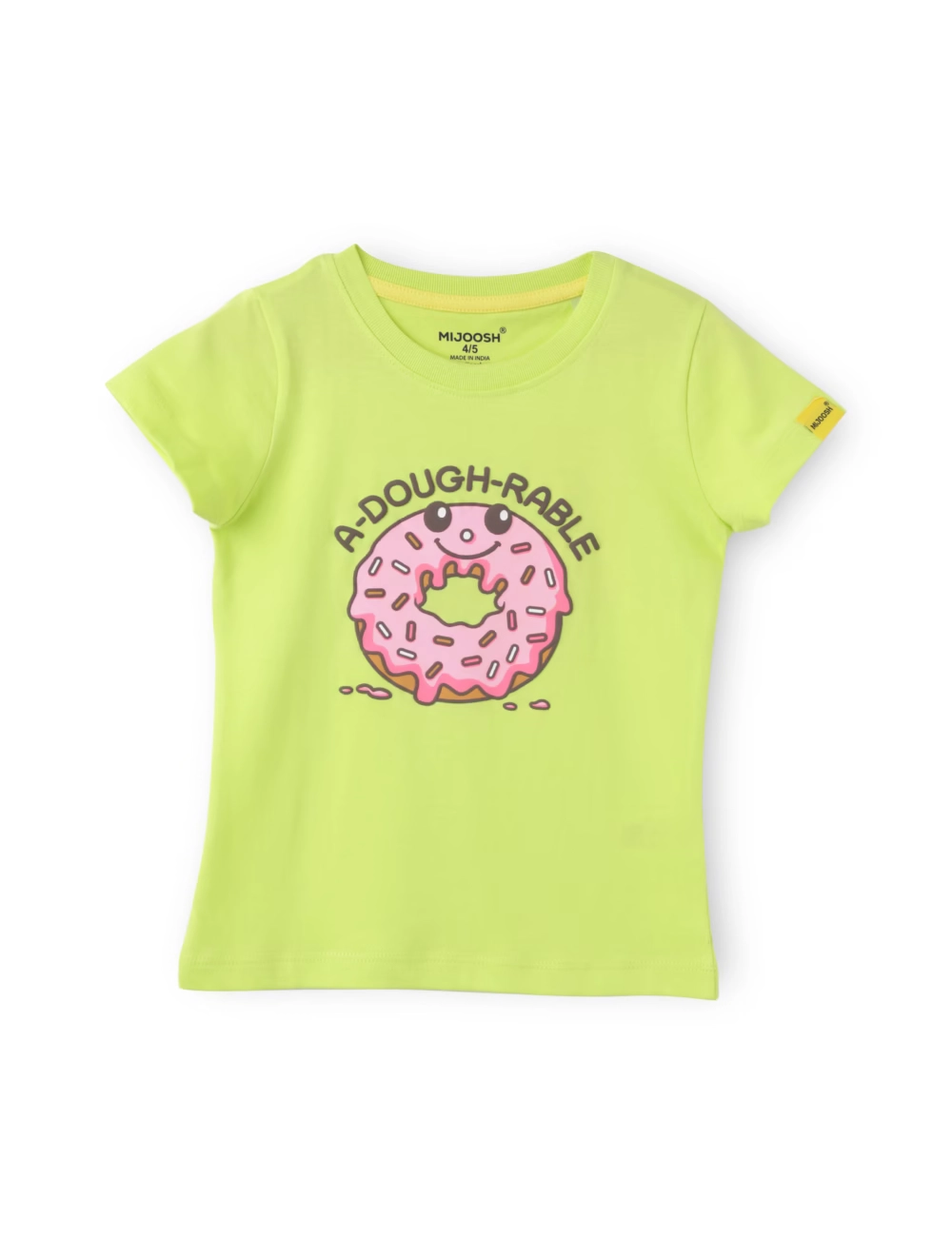 Girls T shirt Cotton Acid Lime Green Donut Print - Image 3