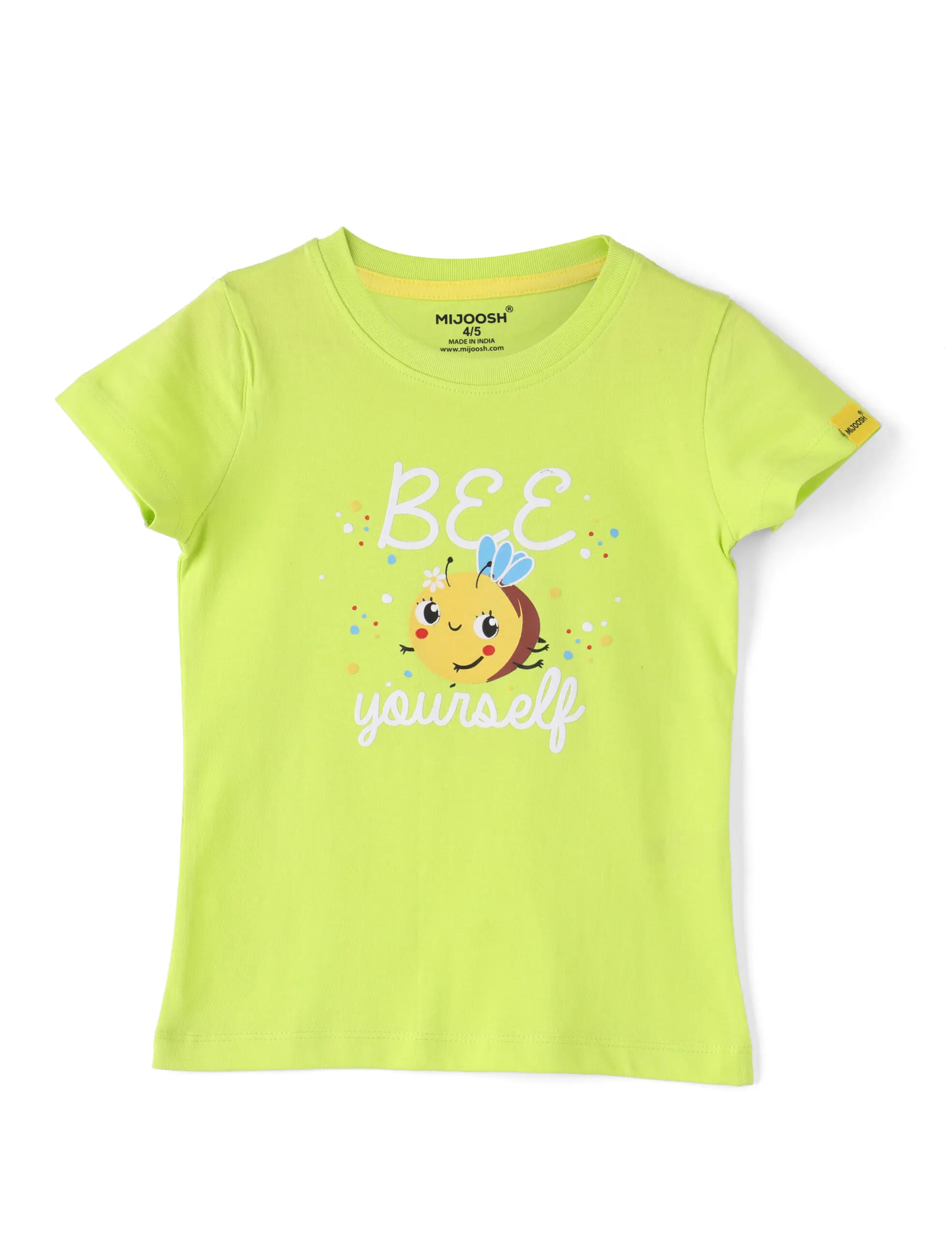 Girls T shirt Cotton Acid Lime Green Honeybee - Image 3