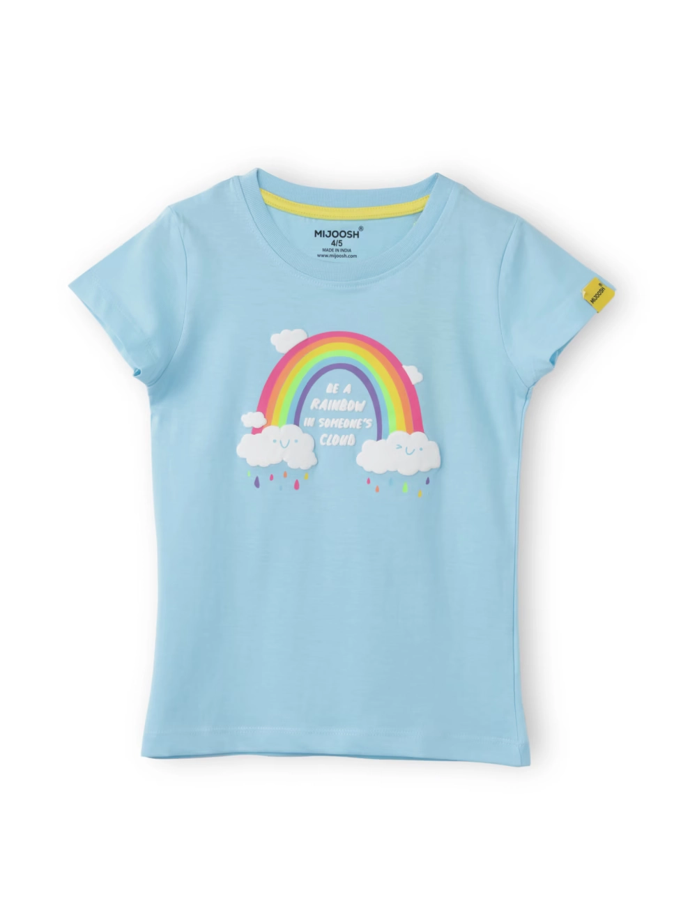 Girls T shirt Cotton Atomizer Blue Rainbow and Cloud print - Image 3