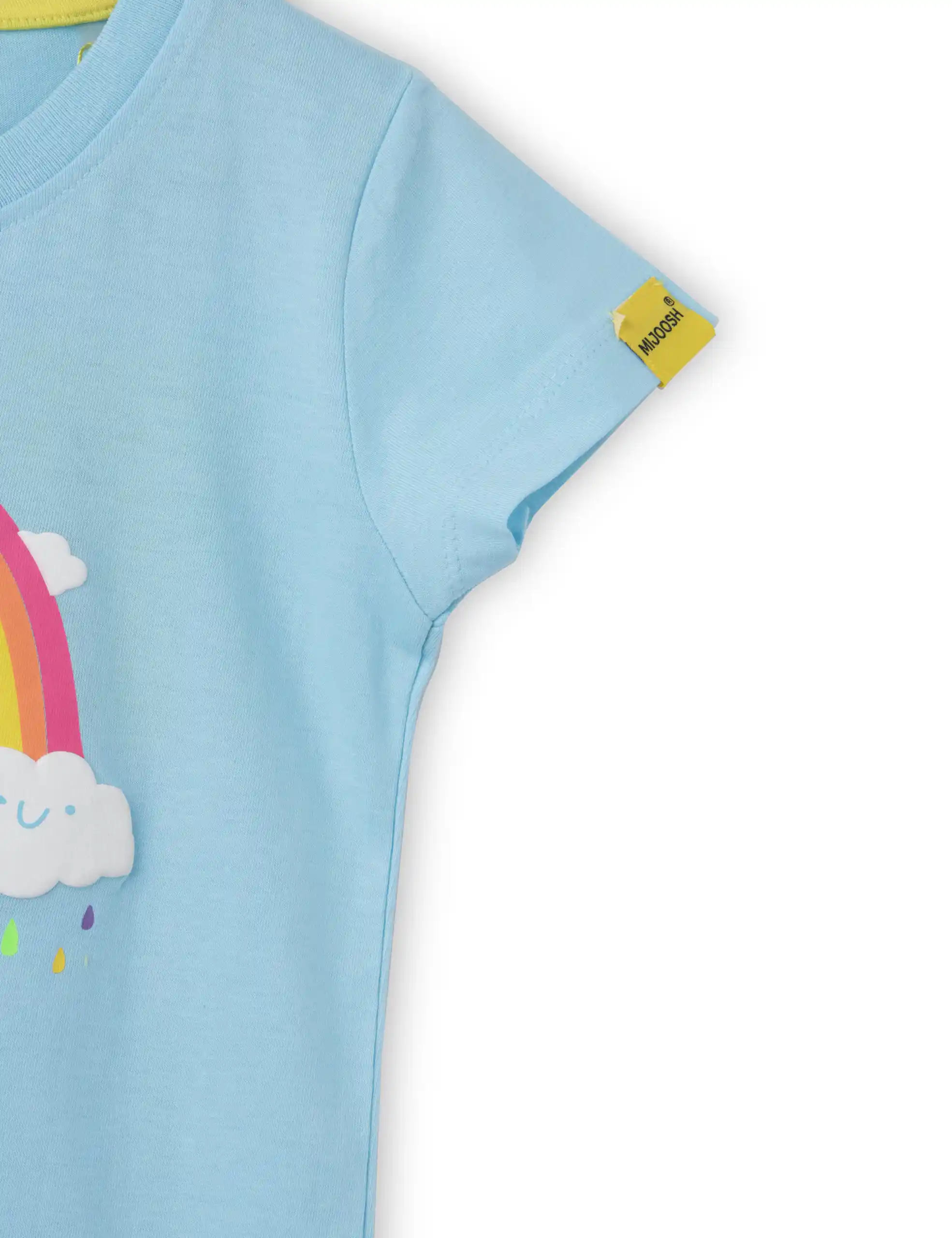 Girls T shirt Cotton Atomizer Blue Rainbow and Cloud print - Image 4