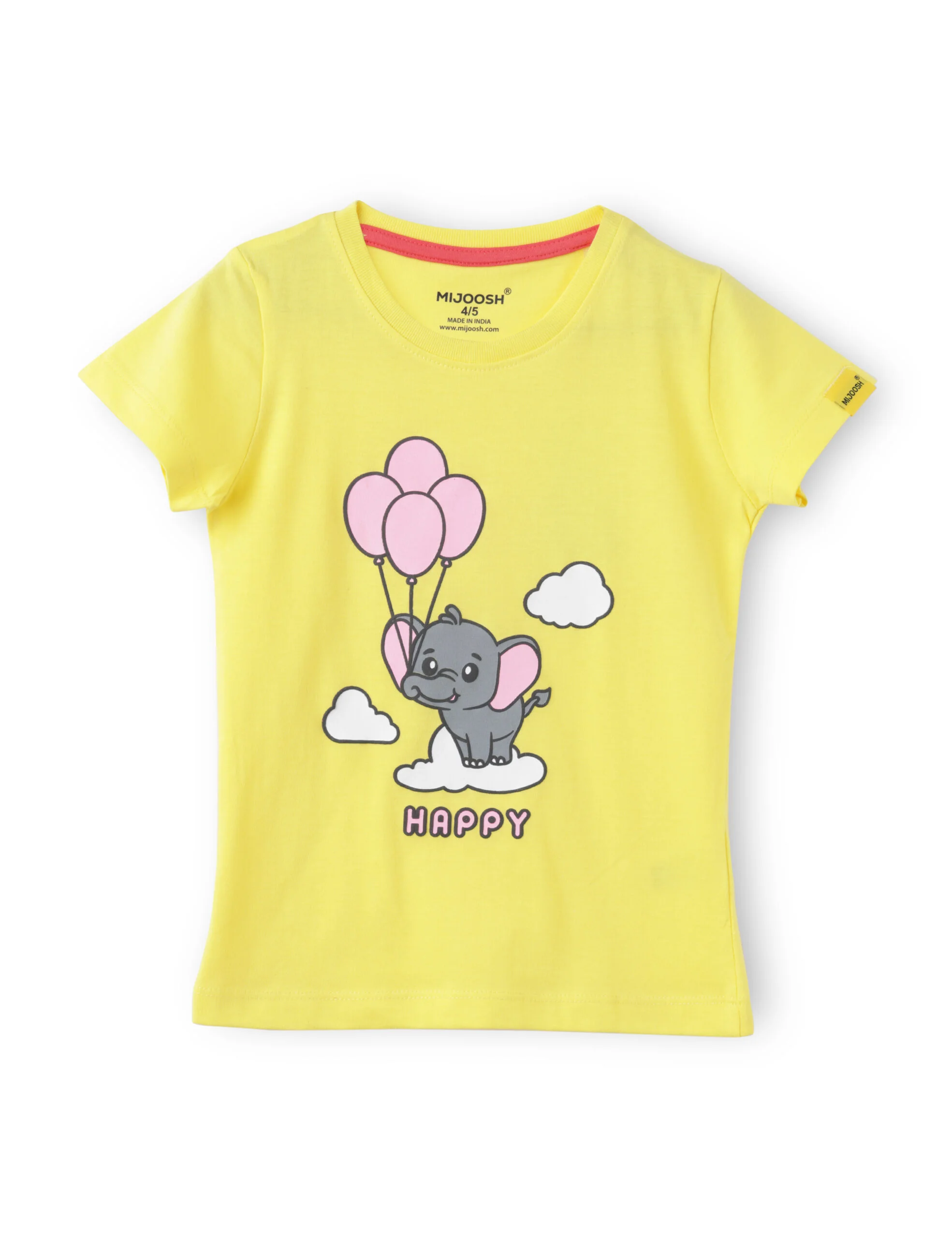 Girls T shirt Cotton Blazing Yellow Happy Baby Elephant - Image 3
