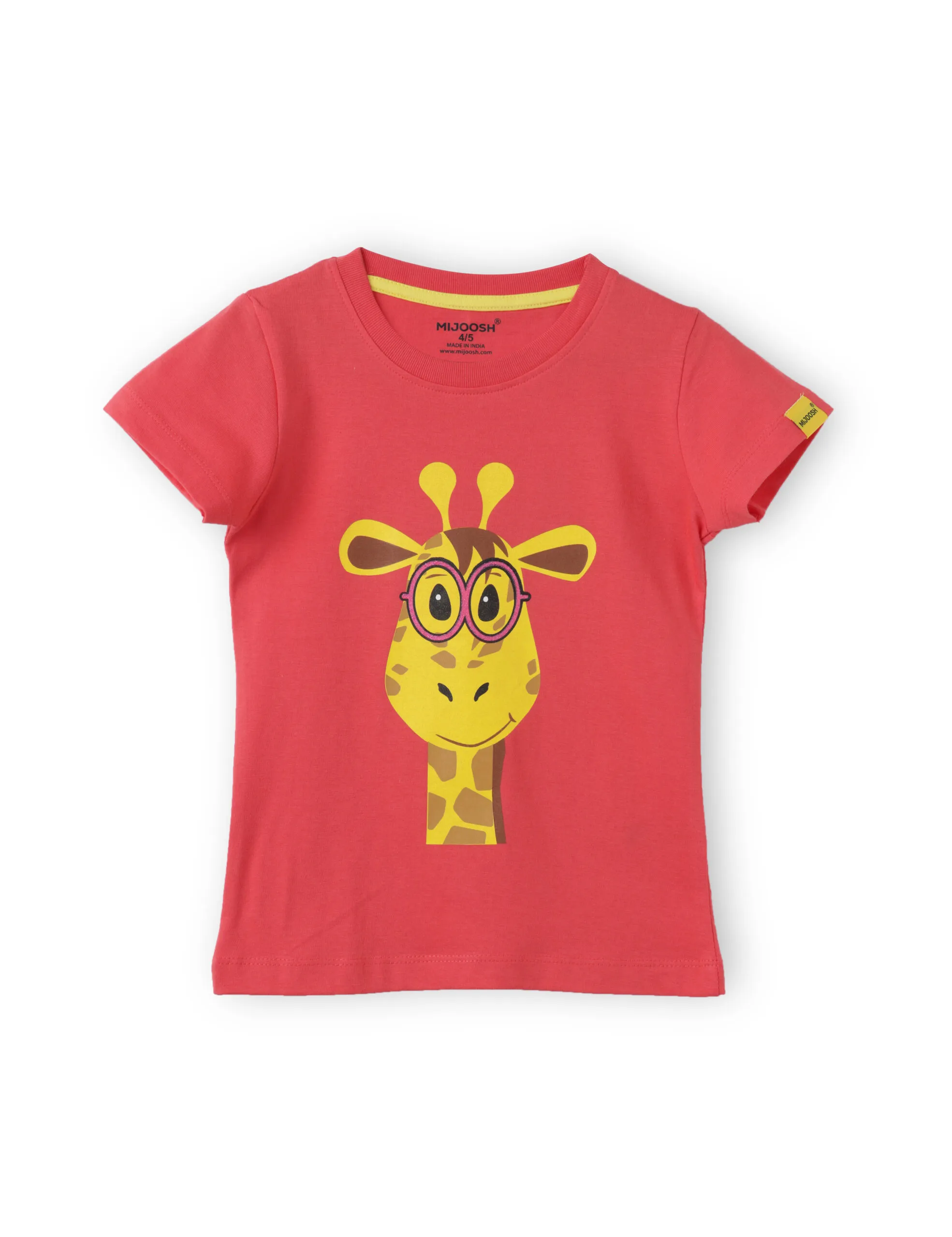 Girls T shirt Cotton Hibiscus Red Giraffe - Image 3