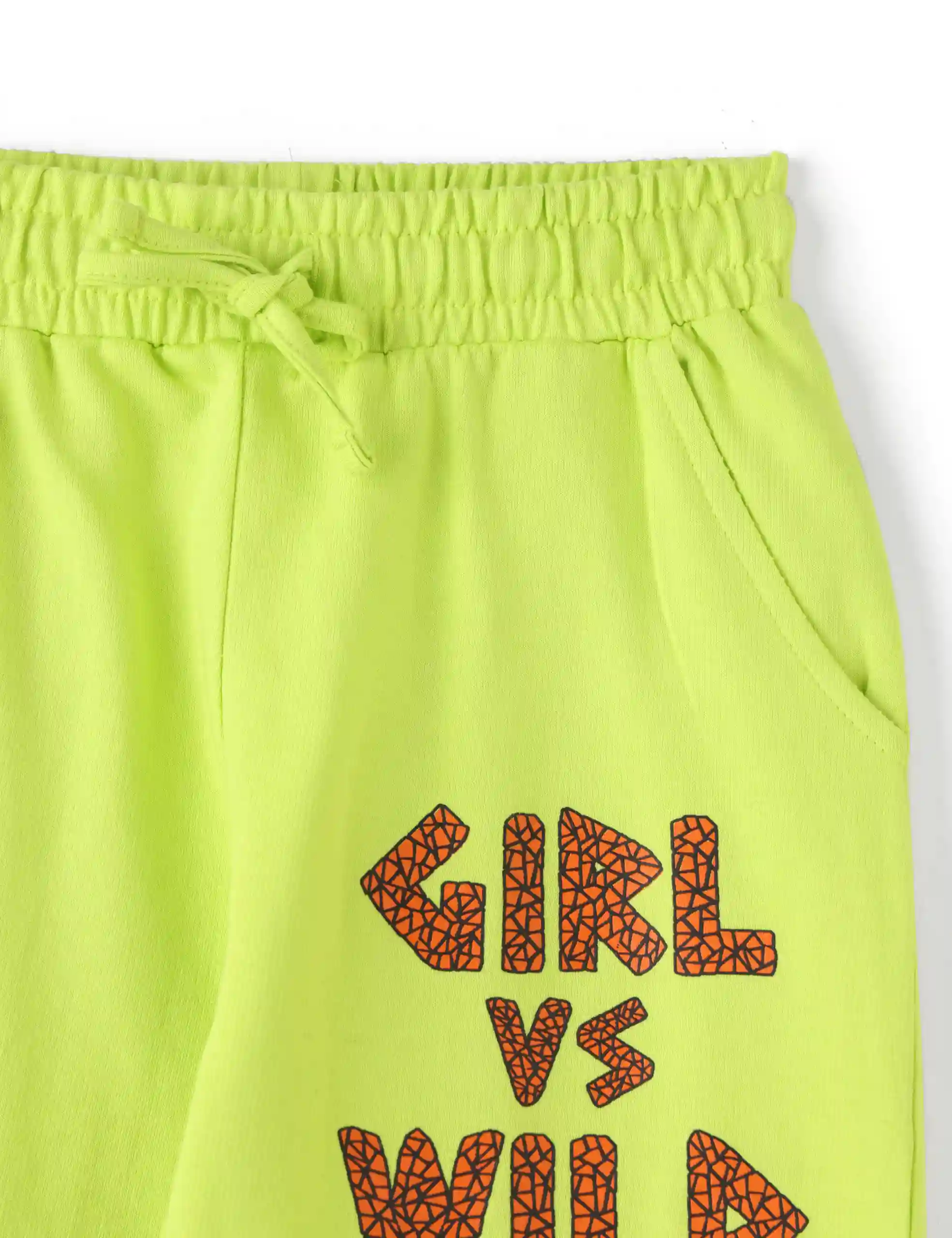 Girls Capri Pants Cotton French Terry Acid Lime Green Girl vs Wild - Image 3