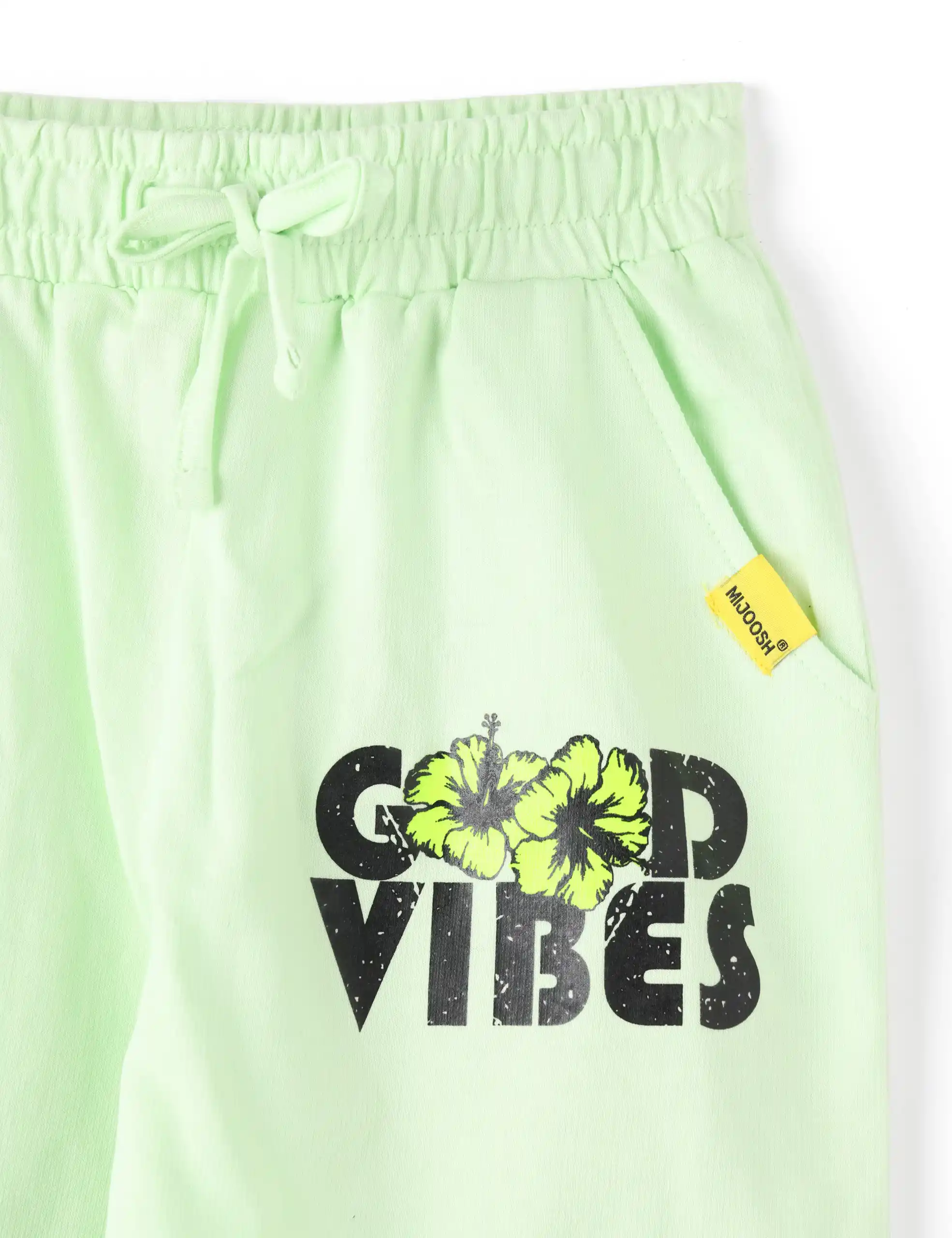 Girls Capri Pants Cotton French Terry Patina Green Good Vibes - Image 3
