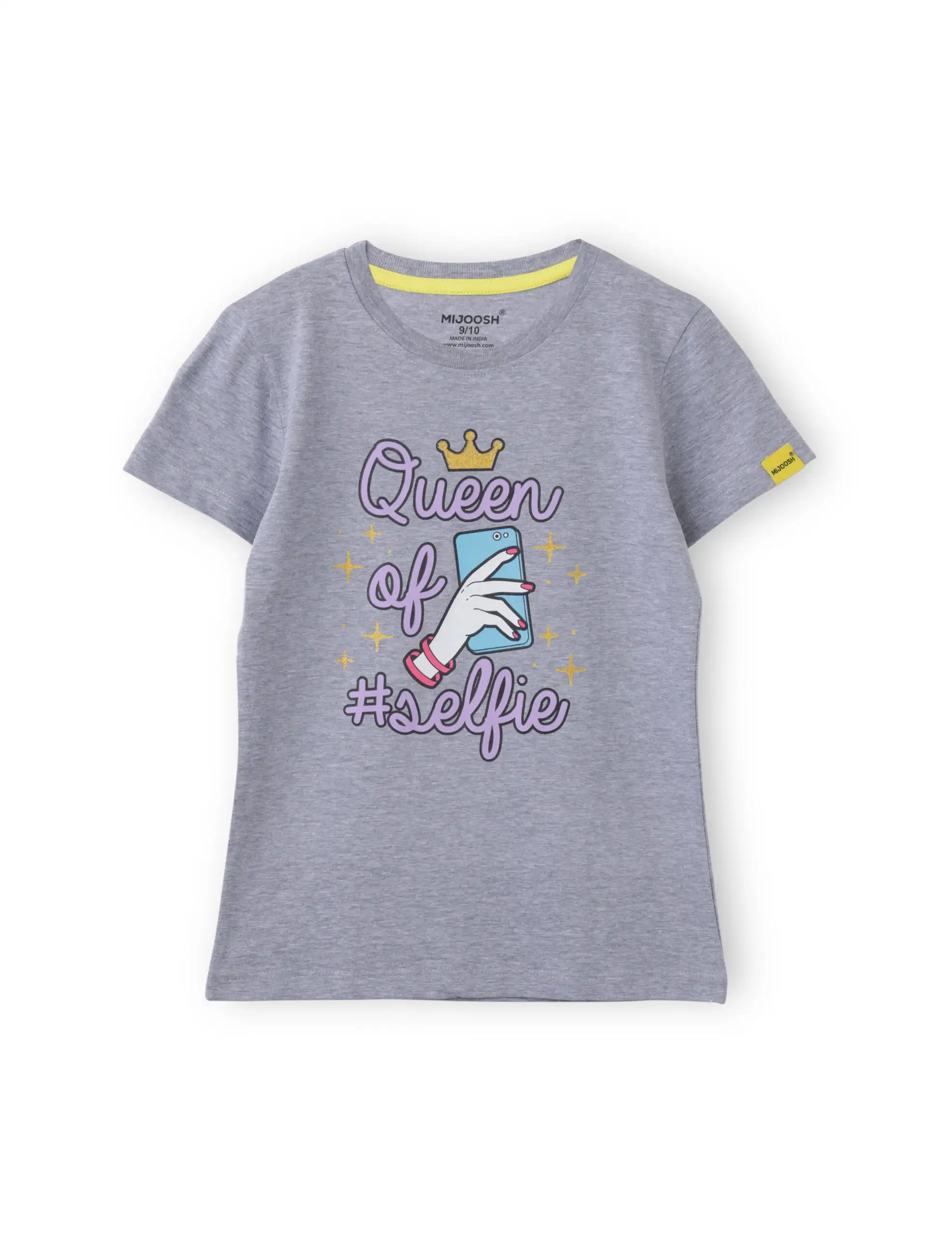 Girls T-Shirt Blazing Yellow / Grey Heather Mélange, Soft Cotton, Ages 7-14 (2pcs pack) - Image 4