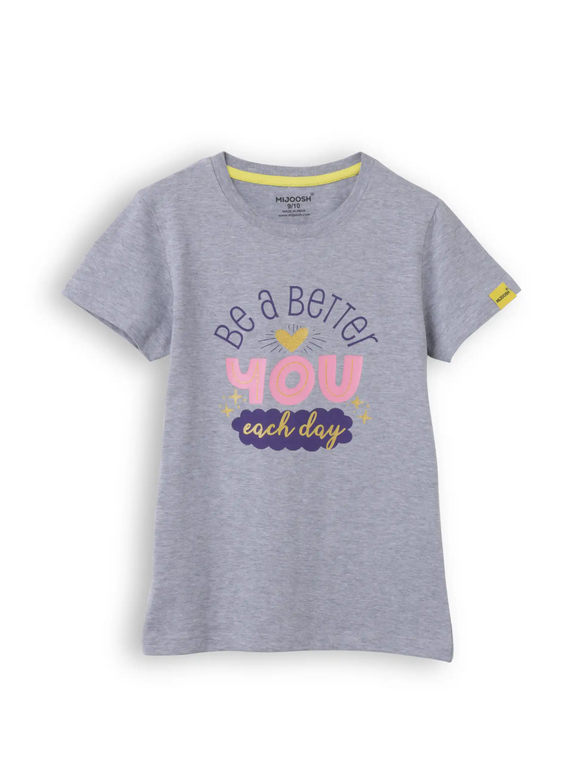 Girls T-Shirt Grey Heather Mélange / Vibrant Orange, Soft Cotton, Ages 7-14 (2pcs pack) - Image 3